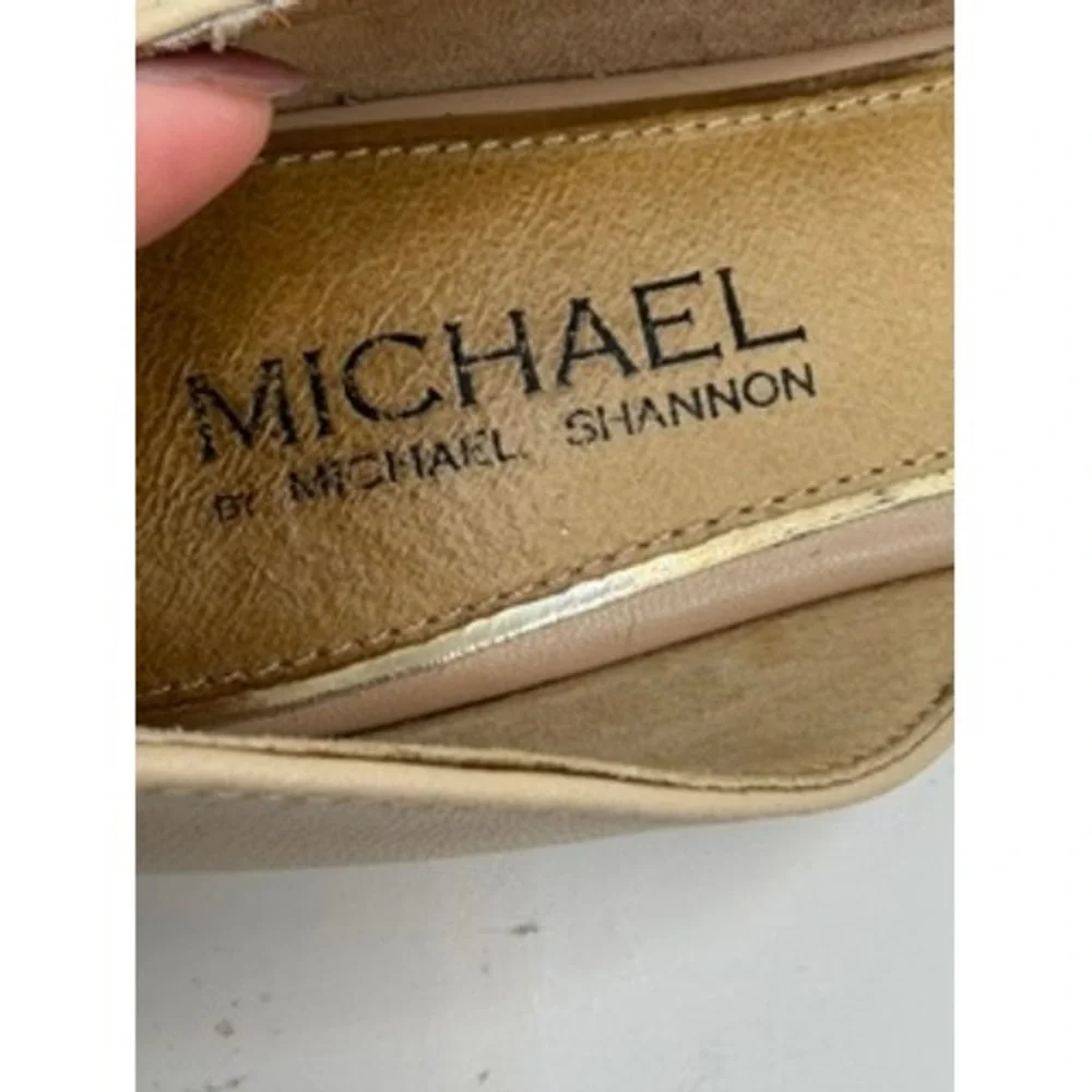Michael‎ Shannon Alyssa Flats Women 9 Beige d'Orsay Pointed Toe Leather Preppy